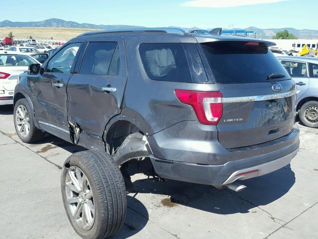 1FM5K8F89HGC06881 - 2017 FORD EXPLORER L GRAY photo 3