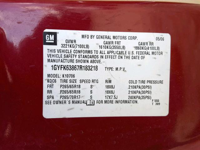 1GYFK63867R183218 - 2007 CADILLAC ESCALADE L RED photo 10