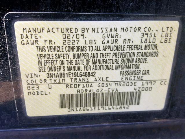 3N1AB61E19L646842 - 2009 NISSAN SENTRA 2.0 BLUE photo 10