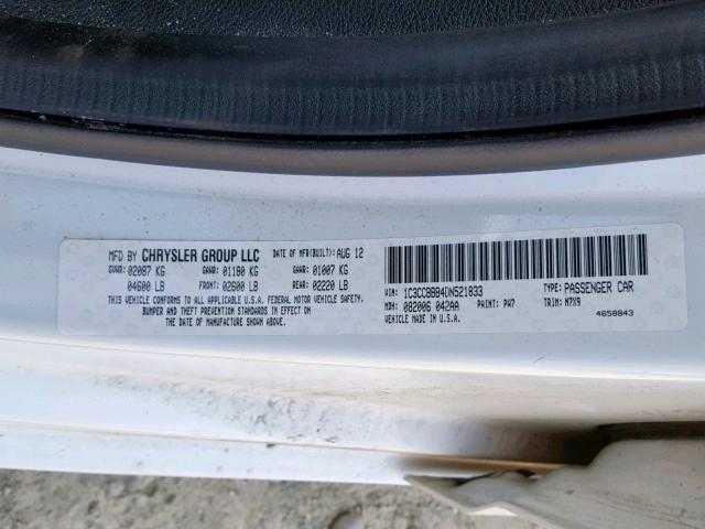 1C3CCBBB4DN521833 - 2013 CHRYSLER 200 WHITE photo 10