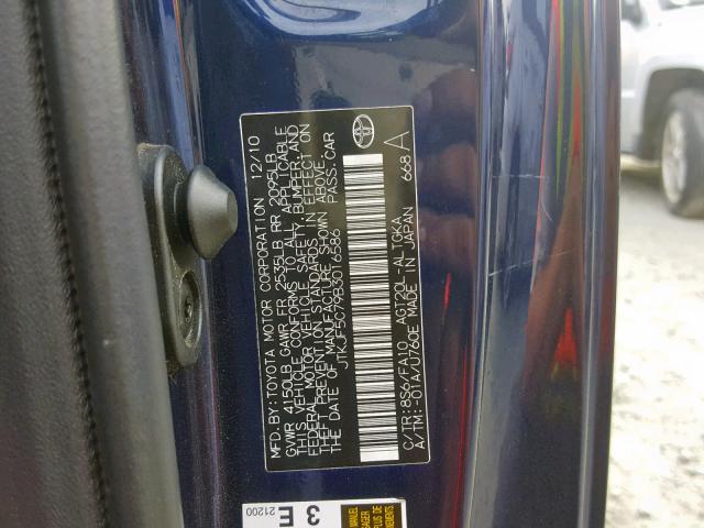 JTKJF5C79B3016586 - 2011 TOYOTA SCION TC ლურჯი ფოტო 10