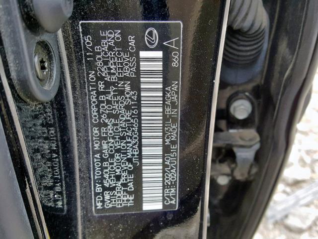 JTHBA30G465161143 - 2006 LEXUS ES 330 BLACK photo 10