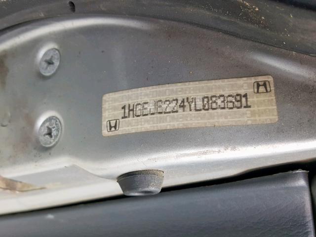 1HGEJ6224YL083691 - 2000 HONDA CIVIC DX SILVER photo 10