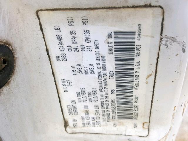 1B7FL26P6VS313051 - 1997 DODGE DAKOTA WHITE photo 10