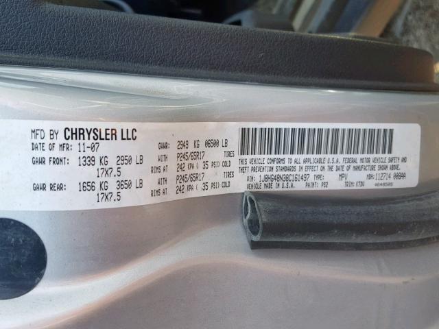 1J8HG48N38C161497 - 2008 JEEP COMMANDER SILVER photo 10