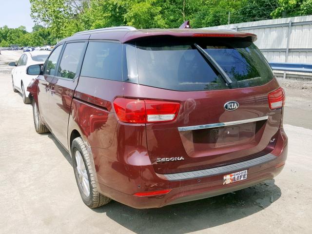 KNDMB5C19H6284430 - 2017 KIA SEDONA LX BURGUNDY photo 3