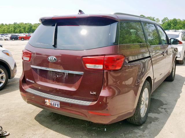 KNDMB5C19H6284430 - 2017 KIA SEDONA LX BURGUNDY photo 4