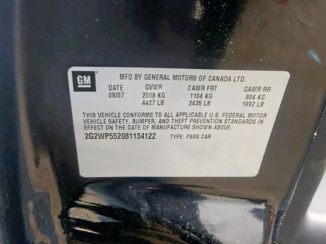 2G2WP552081134122 - 2008 PONTIAC GRAND PRIX BLACK photo 10