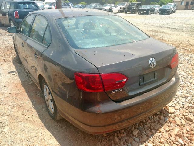 3VW2K7AJ5CM408463 - 2012 VOLKSWAGEN JETTA BASE 棕色 照片 3