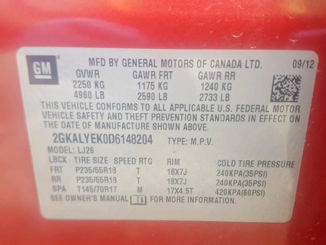 2GKALYEK0D6148204 - 2013 GMC TERRAIN DE RED photo 10