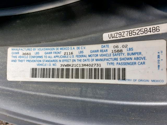 3VWBK21C13M402731 - 2003 VOLKSWAGEN NEW BEETLE Gümüş foto 10