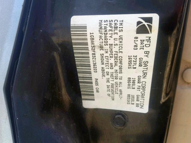 1G8AK52F83Z136223 - 2003 SATURN ION LEVEL BLUE photo 10