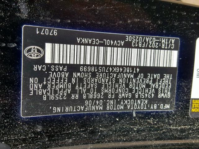 4T1BE46K47U518699 - 2007 TOYOTA CAMRY NEW BLACK photo 10