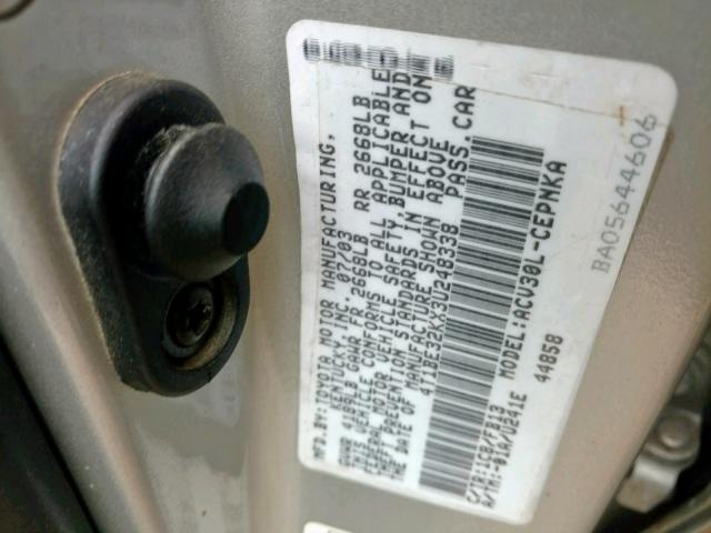 4T1BE32KX3U248338 - 2003 TOYOTA CAMRY LE SILVER photo 10