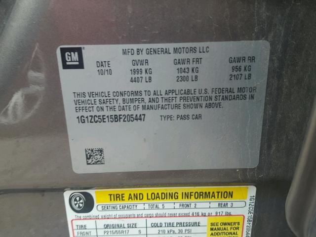 1G1ZC5E15BF205447 - 2011 CHEVROLET MALIBU 1LT BROWN photo 10