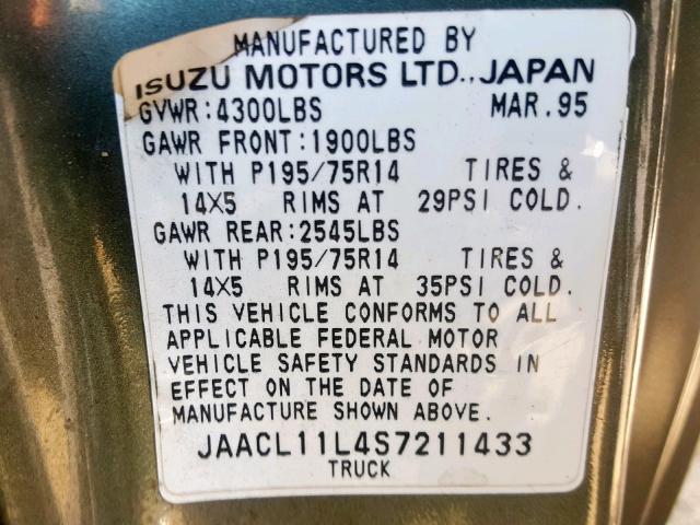JAACL11L4S7211433 - 1995 ISUZU CONVENTION GREEN photo 10