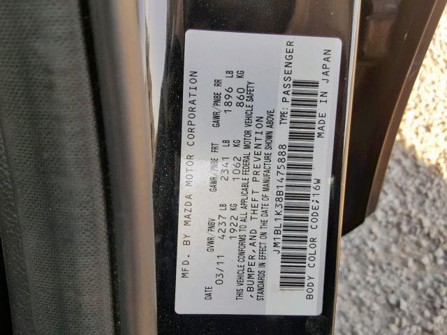 JM1BL1K38B1475888 - 2011 MAZDA SPEED 3 BLACK photo 10