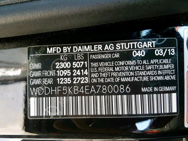 WDDHF5KB4EA780086 - 2014 MERCEDES-BENZ E 350 BLACK photo 10