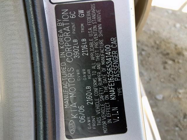 KNAFE162565341400 - 2006 KIA SPECTRA5 SILVER photo 10