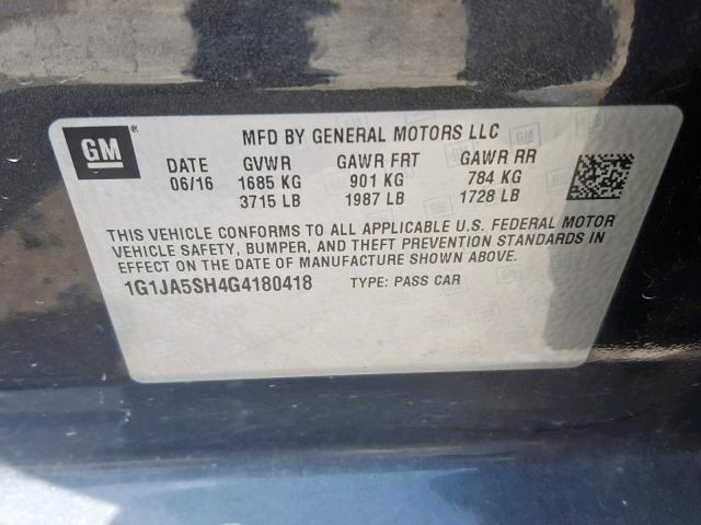 1G1JA5SH4G4180418 - 2016 CHEVROLET SONIC LS GRAY photo 10