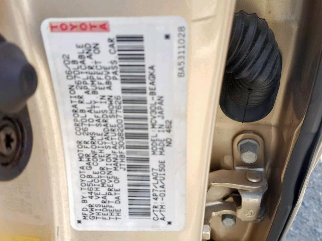 JTHBF30G820077626 - 2002 LEXUS ES 300 GOLD photo 10