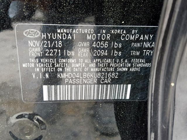 KMHD04LB6KU821682 - 2019 HYUNDAI ELANTRA SP BLACK photo 10