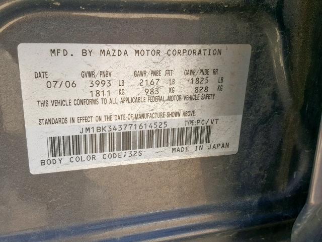 JM1BK343771614525 - 2007 MAZDA 3 HATCHBAC GRAY photo 10