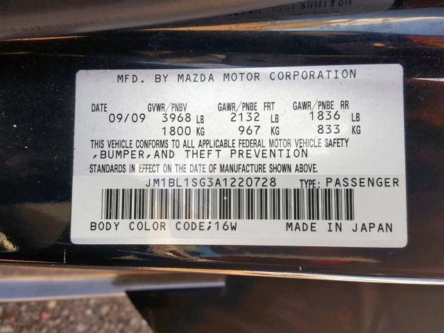 JM1BL1SG3A1220728 - 2010 MAZDA 3 I BLACK photo 10