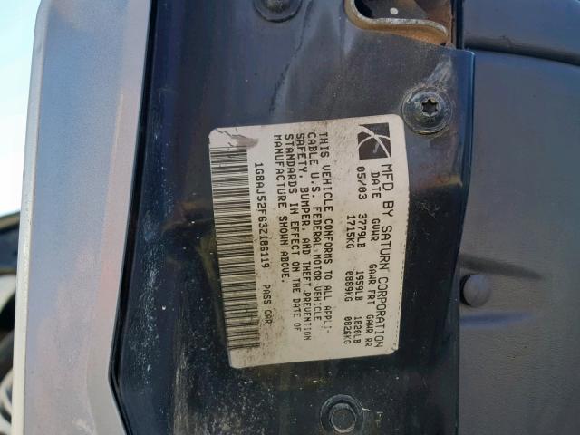 1G8AJ52F63Z186119 - 2003 SATURN ION LEVEL SILVER photo 10