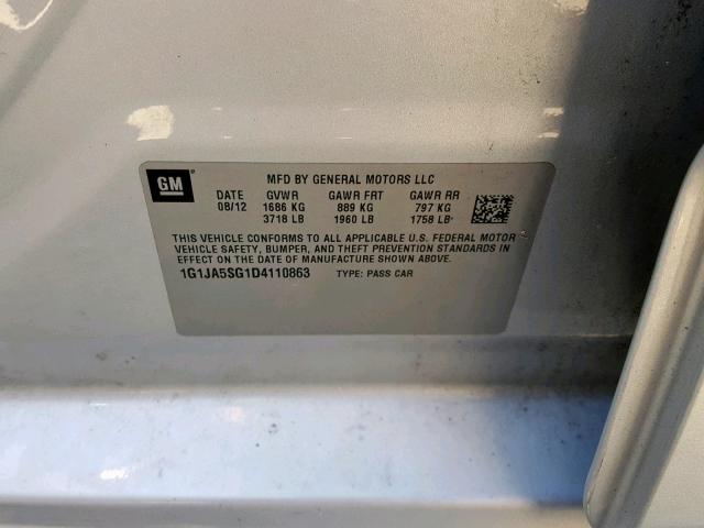 1G1JA5SG1D4110863 - 2013 CHEVROLET SONIC LS 银色 照片 10