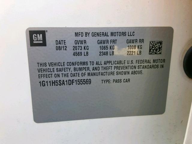 1G11H5SA1DF155569 - 2013 CHEVROLET MALIBU LTZ თეთრი ფოტო 10