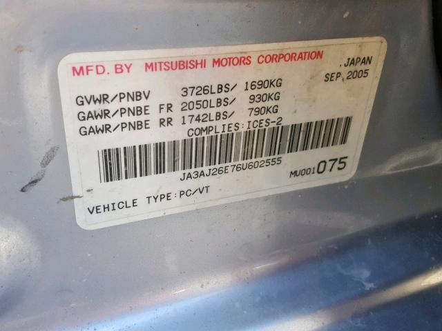 JA3AJ26E76U602555 - 2006 MITSUBISHI LANCER ES GRAY photo 10