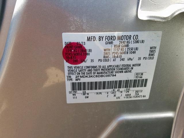 2FMDK3KC6DBC05794 - 2013 FORD EDGE LIMIT SILVER photo 10