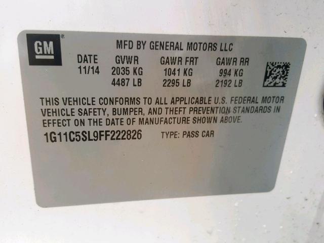 1G11C5SL9FF222826 - 2015 CHEVROLET MALIBU 1LT 白色 照片 10