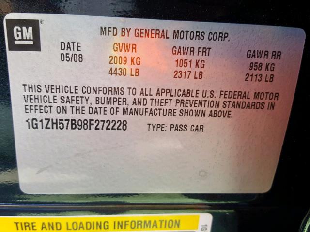 1G1ZH57B98F272228 - 2008 CHEVROLET MALIBU 1LT BLACK photo 10