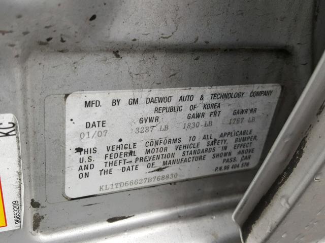 KL1TD66627B768830 - 2007 CHEVROLET AVEO BASE Gümüş foto 10