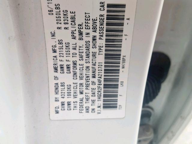 1HGCR2F84FA210701 - 2015 HONDA ACCORD EXL WHITE photo 10