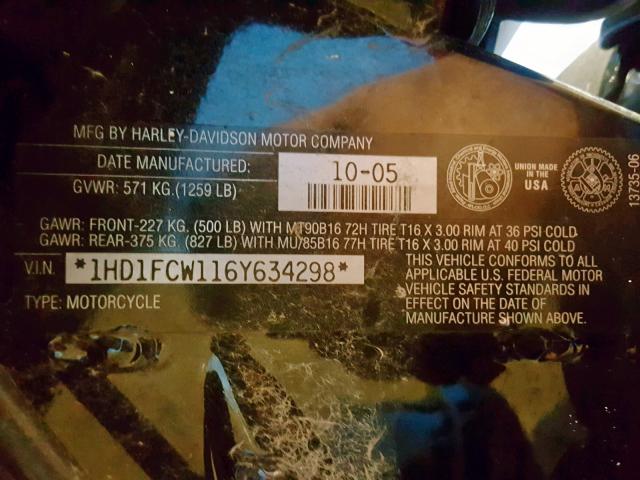 1HD1FCW116Y634298 - 2006 HARLEY-DAVIDSON FLHTCUI BLACK photo 10