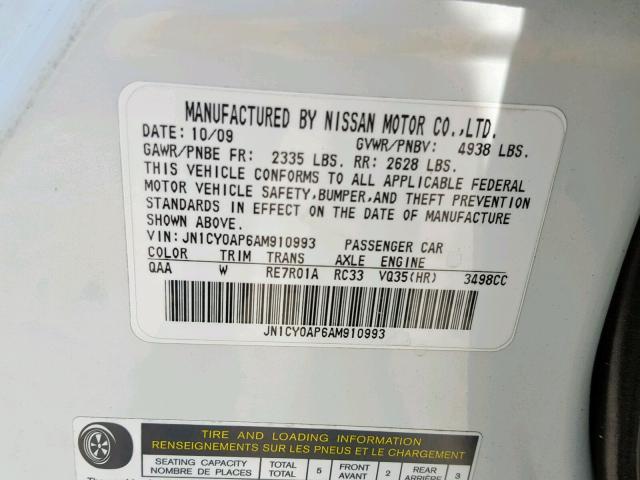 JN1CY0AP6AM910993 - 2010 INFINITI M35 BASE WHITE photo 10