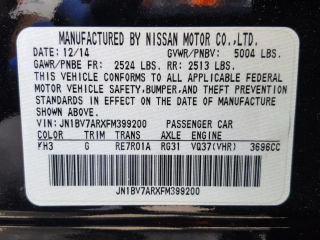 JN1BV7ARXFM399200 - 2015 INFINITI Q50 BASE BLACK photo 10