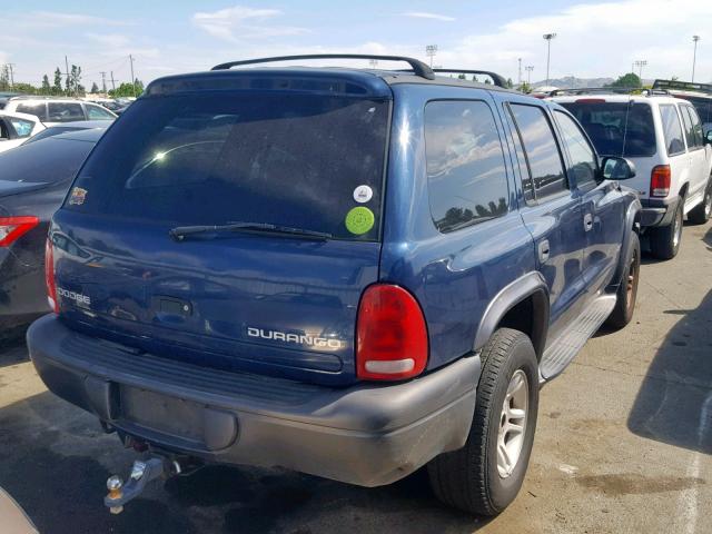 1B4HS38N22F187334 - 2002 DODGE DURANGO SP BLUE photo 4