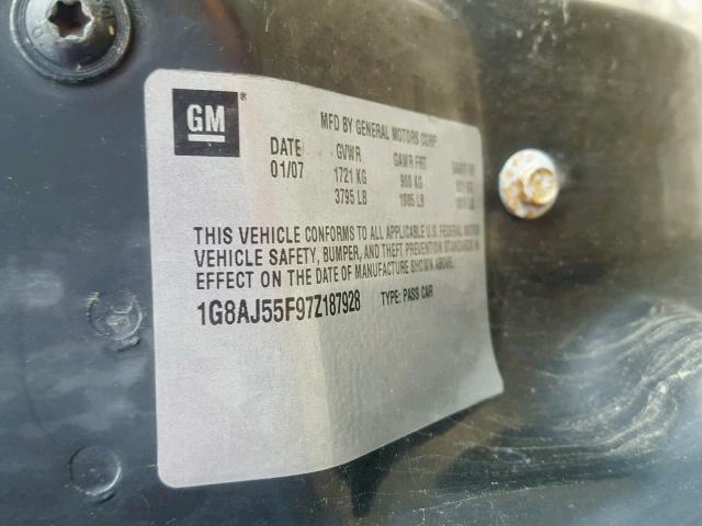 1G8AJ55F97Z187928 - 2007 SATURN ION LEVEL GREEN photo 10