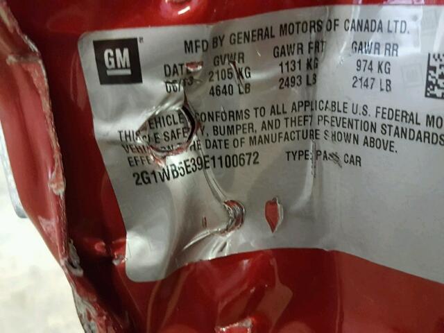 2G1WB5E39E1100672 - 2014 CHEVROLET IMPALA LIM RED photo 10