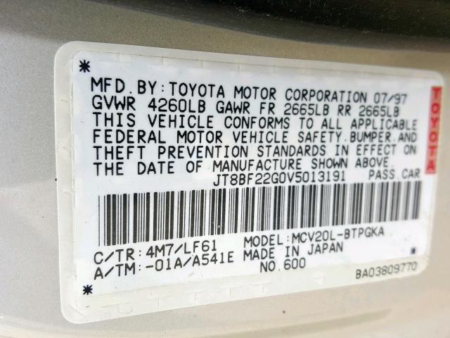 JT8BF22G0V5013191 - 1997 LEXUS ES 300 SILVER photo 10