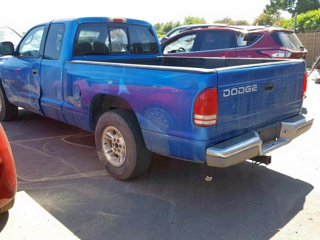 1B7GL22XXYS592504 - 2000 DODGE DAKOTA BLUE photo 3