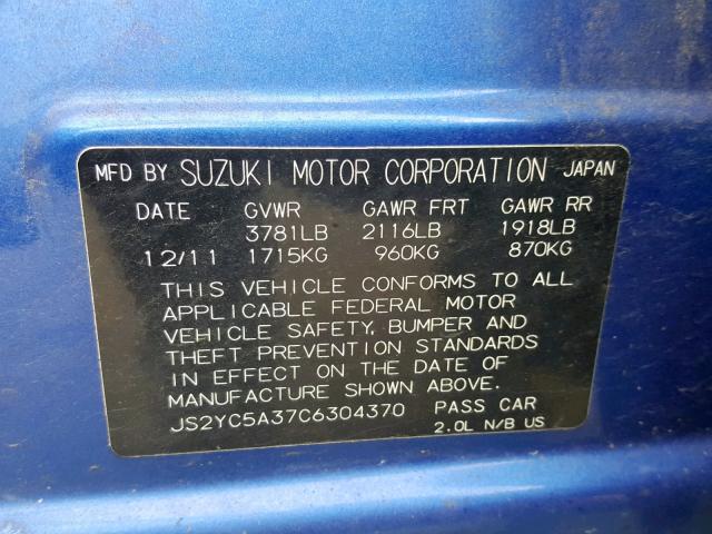 JS2YC5A37C6304370 - 2012 SUZUKI SX4 LE BLUE photo 10