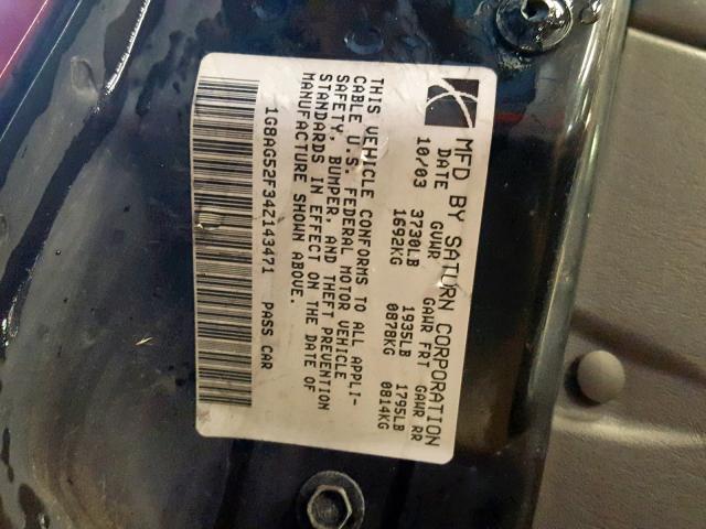 1G8AG52F34Z143471 - 2004 SATURN ION LEVEL BURGUNDY photo 10