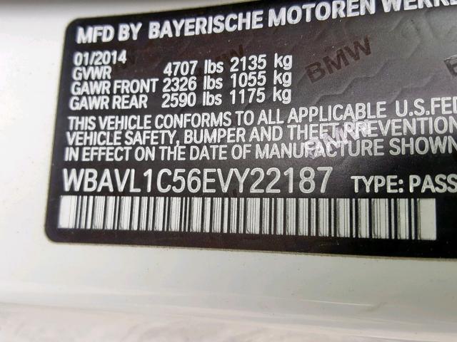 WBAVL1C56EVY22187 - 2014 BMW X1 XDRIVE2 WHITE photo 10