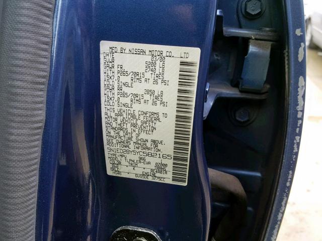 5N1ED28Y5YC582165 - 2000 NISSAN XTERRA XE BLUE photo 10