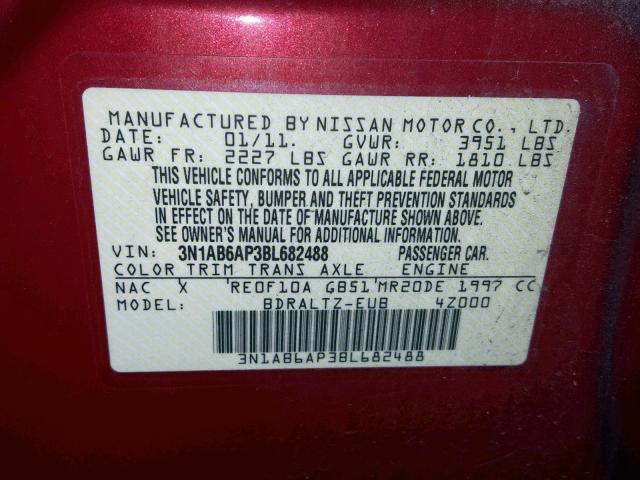 3N1AB6AP3BL682488 - 2011 NISSAN SENTRA 2.0 RED photo 10